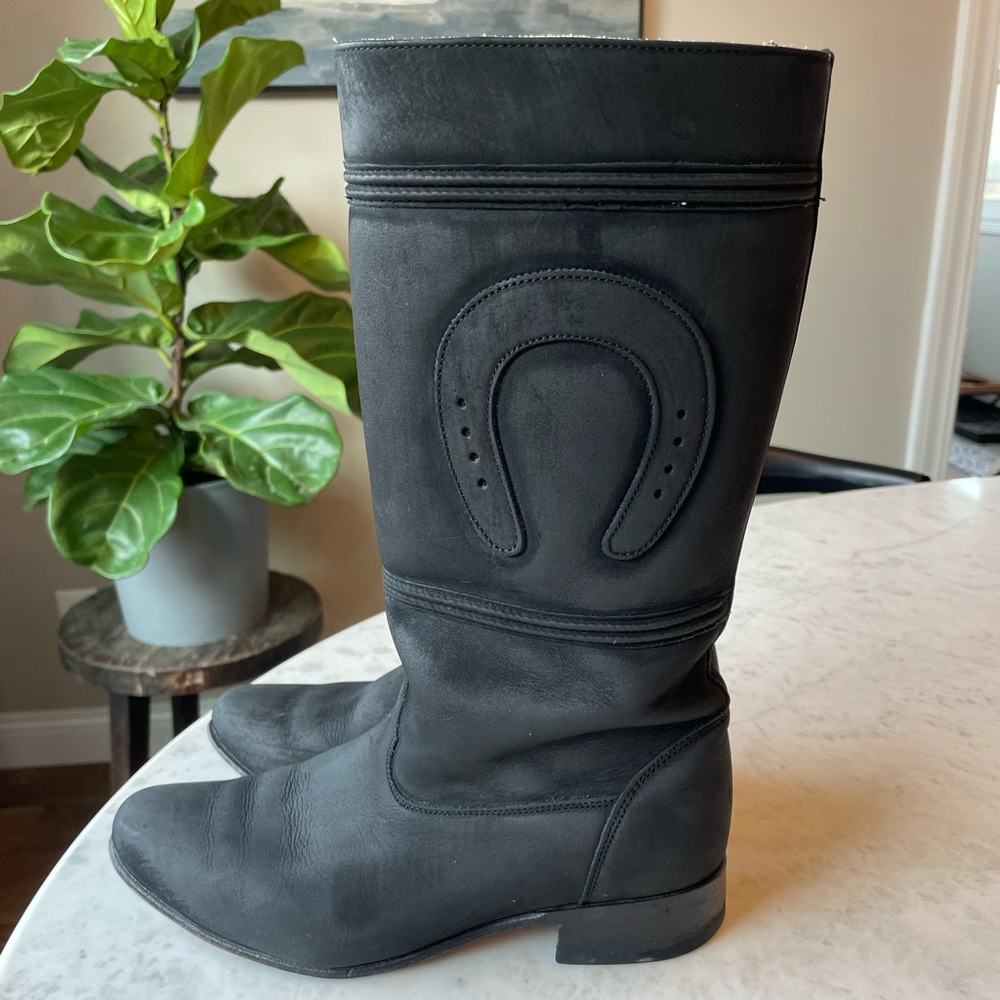 Vintage Moreno Romero Womans Black Leather Boot With Horseshoe Size 7